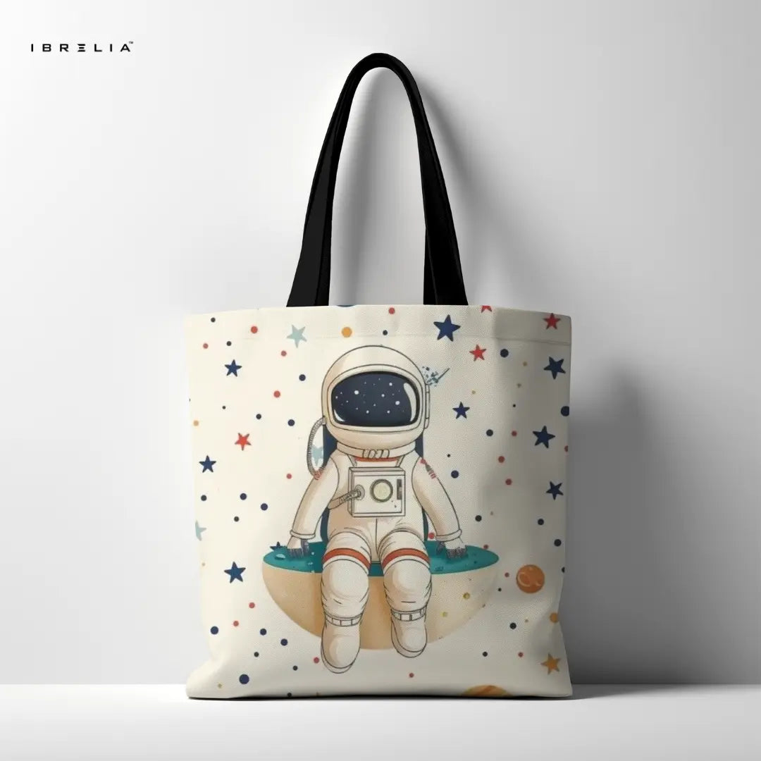 Astronaut Tote Bag – Cute Space Explorer Jute Tote with Velvet Handles | IBRELIA™ IBRELIA