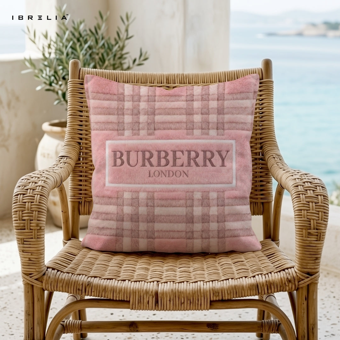 Luxury Pink Check Cushion | Premium Jute Fabric | Double-Sided Print | IBRELIA™ IBRELIA