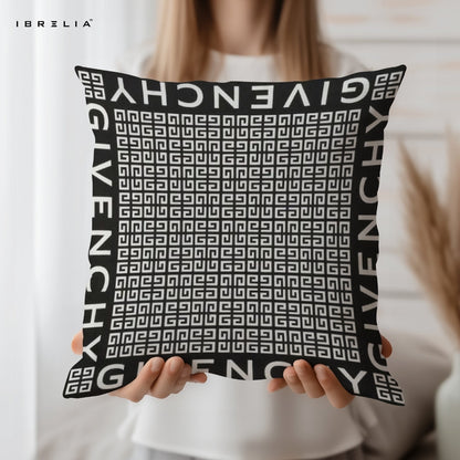 Luxury Black Monogram Cushion | Premium Jute Fabric | Double-Sided Print | IBRELIA™ IBRELIA