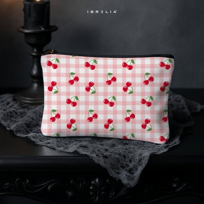 Cherry Gingham Makeup & Pencil Pouch – Cute Kawaii Aesthetic Organizer – IBRELIA™