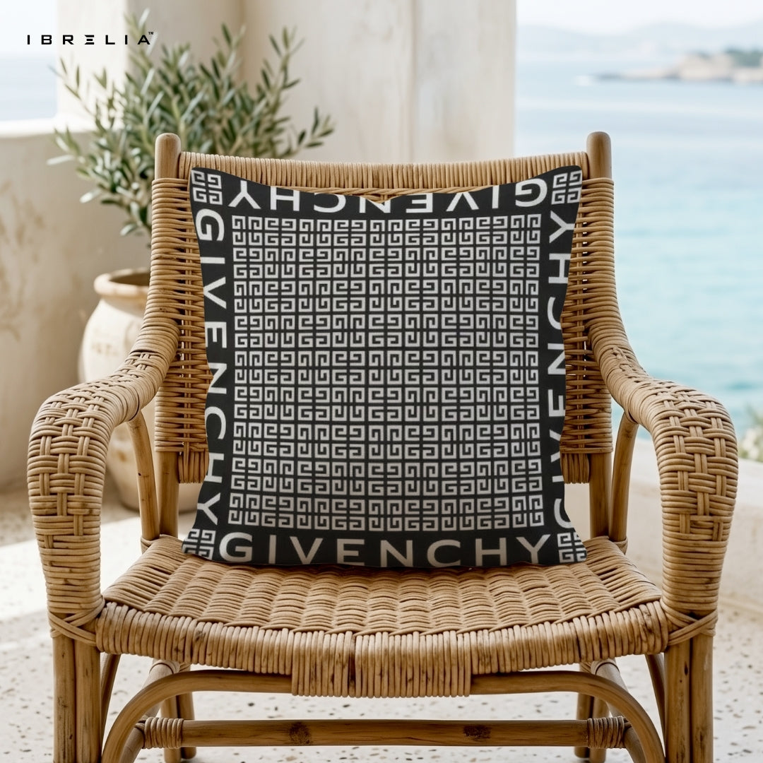Luxury Black Monogram Cushion | Premium Jute Fabric | Double-Sided Print | IBRELIA™ IBRELIA