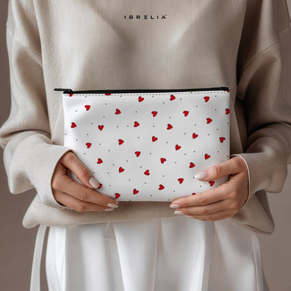 Mini Red Hearts Makeup & Pencil Pouch – Minimal Cute Aesthetic Organizer – IBRELIA™