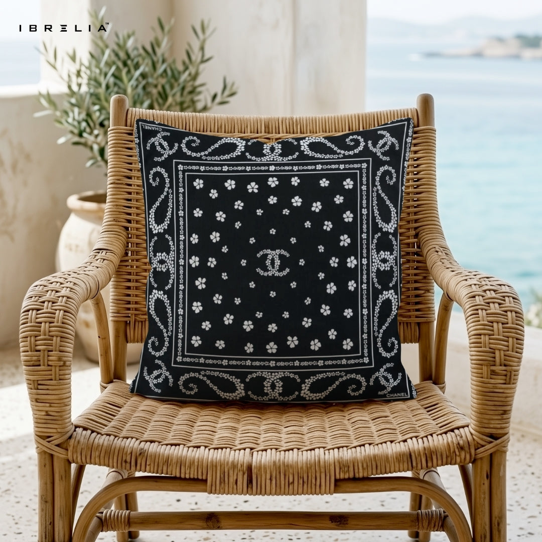 Black Bandana Pattern Cushion | Premium Jute Fabric | Double-Sided Print | IBRELIA™ IBRELIA