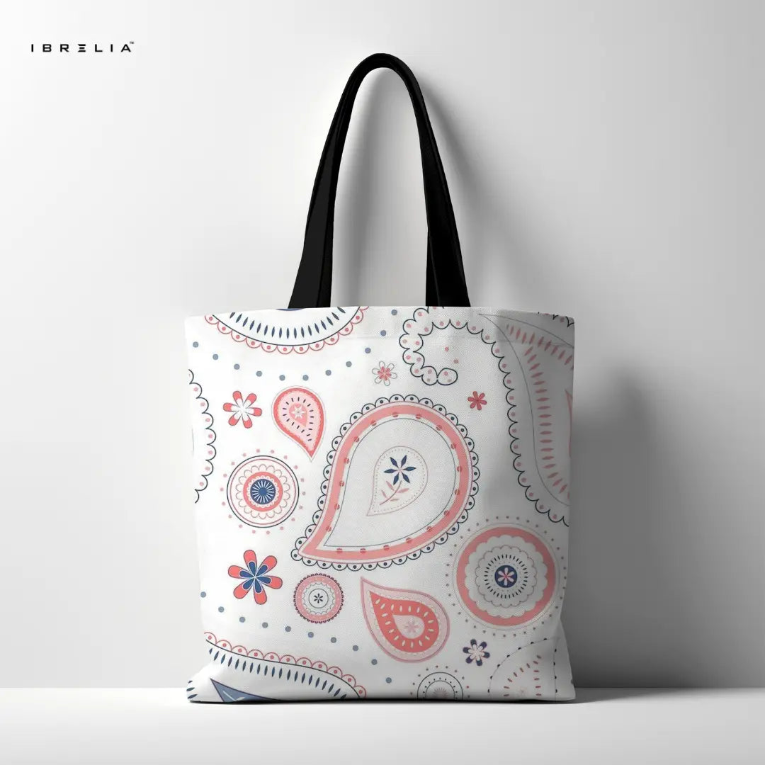 Paisley Boho Tote Bag – Ethnic Mandala Jute Tote with Velvet Handles | IBRELIA™ IBRELIA