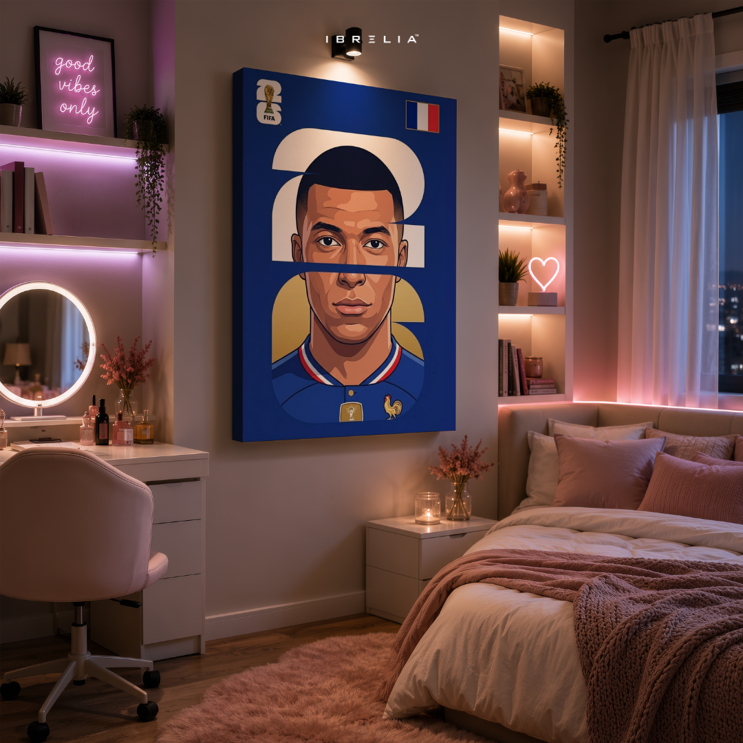 Kylian Mbappé France FIFA World Cup 2026 Minimalist Wrapped Frame Wall Art | IBRELIA™