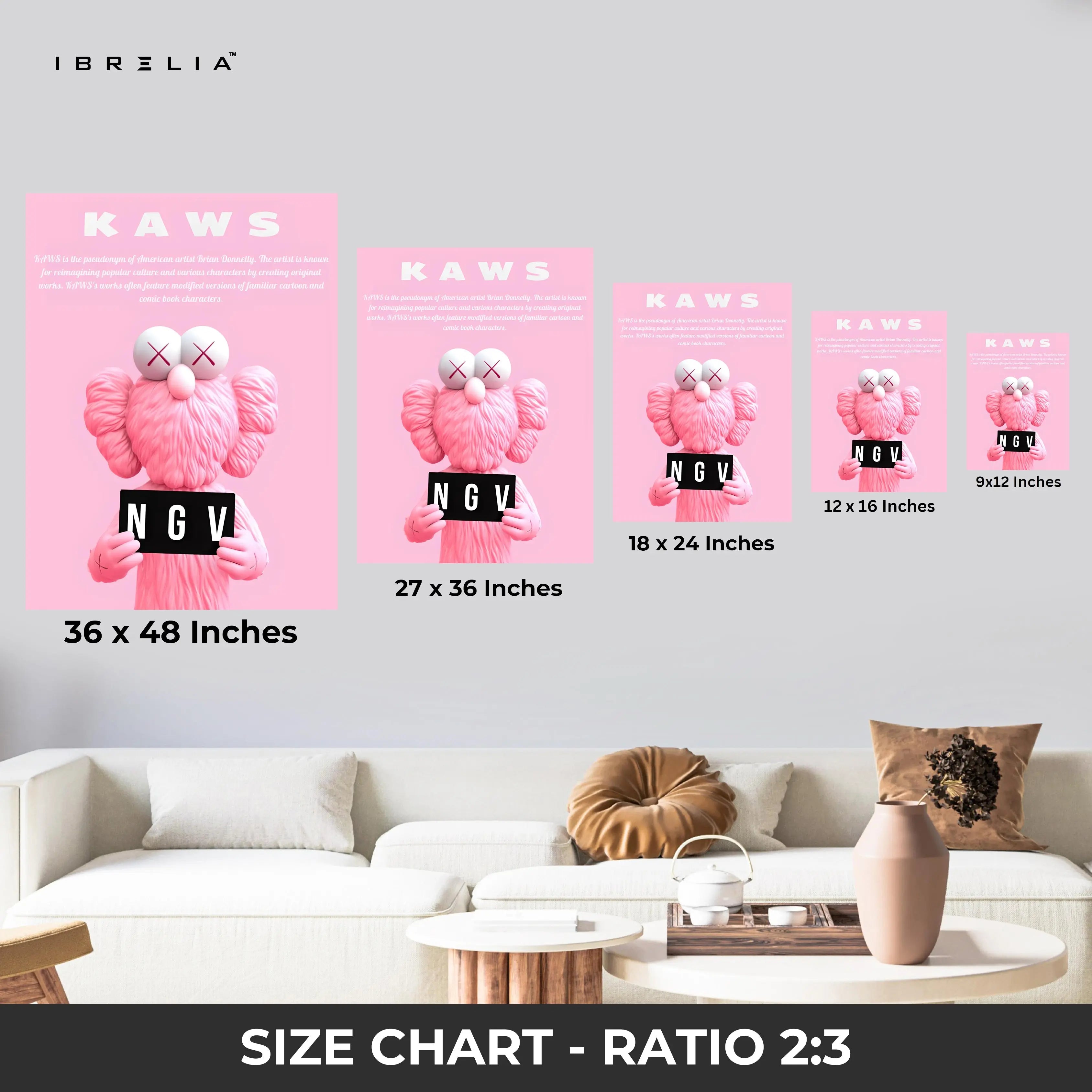 Pink KAWS Companion NGV 3 Panel 4K Ultra HD Wall Art in Pakistan | IBRELIA™ IBRELIA