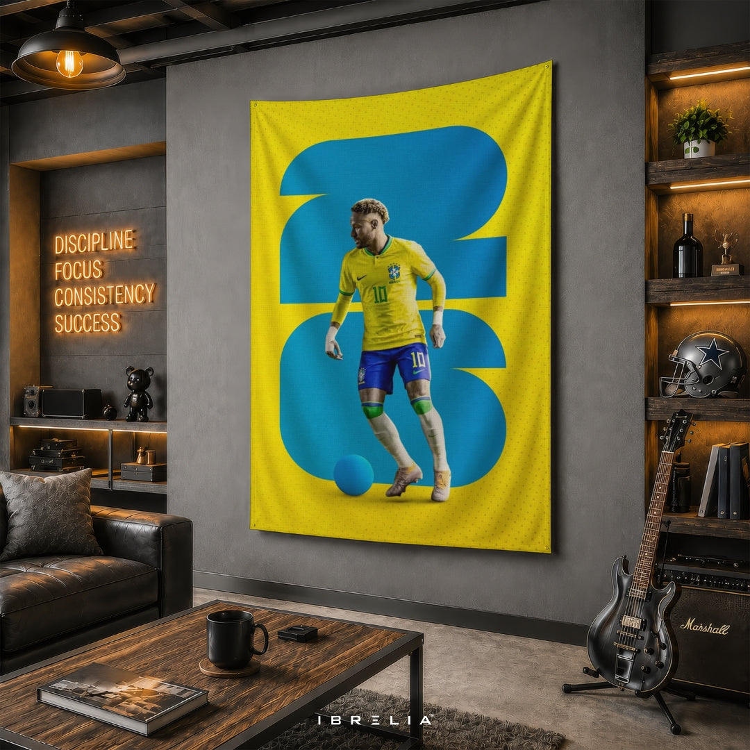 Neymar Junior – FIFA World Cup 2026 Premium Jute Fabric Tapestry | IBRELIA™