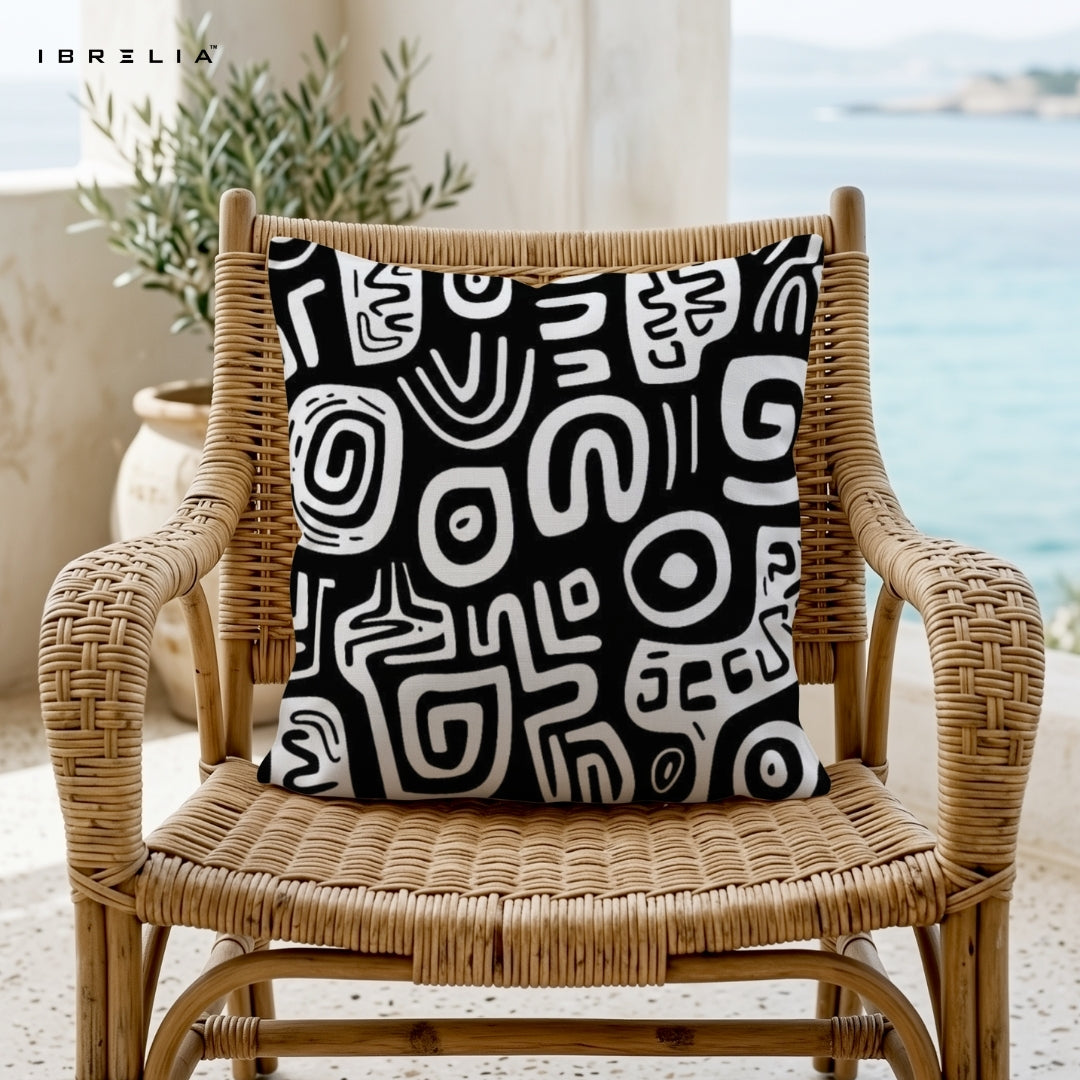 Abstract Black & White Pattern Cushion – Modern Minimal Pillow 15x15 Inch | Geometric Art Cushion | IBRELIA™ IBRELIA