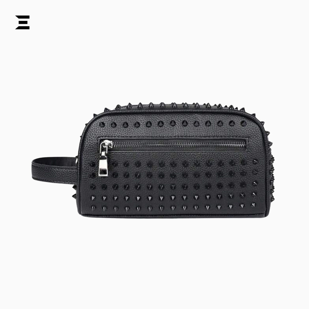 Elegant Black Rivet Leather Wrist Clutch – Unisex Evening & Party Bag IBRELIA™ - IBRELIA