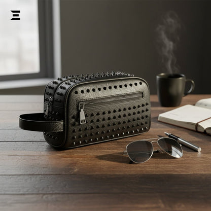 Elegant Black Rivet Leather Wrist Clutch – Unisex Evening & Party Bag IBRELIA™ - IBRELIA