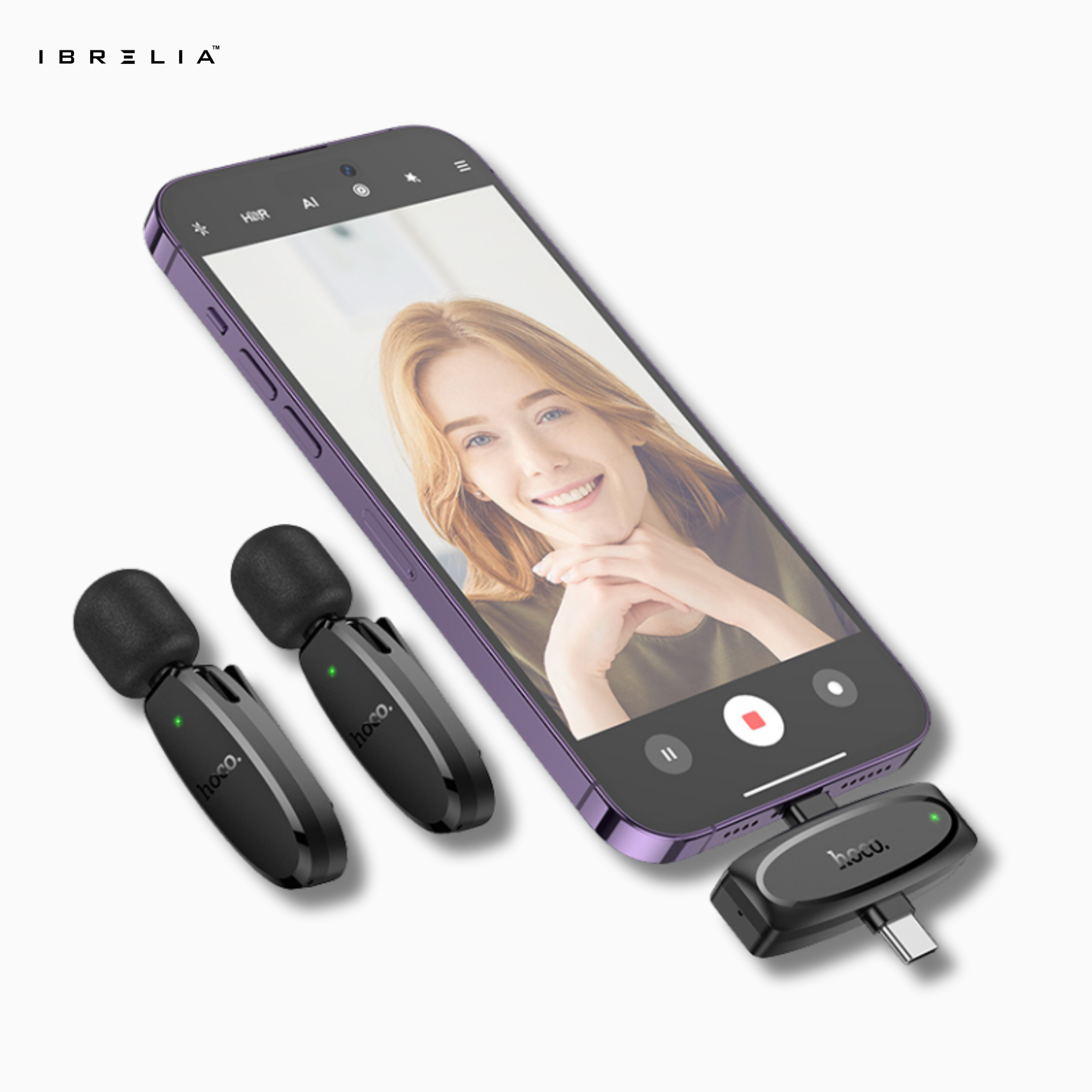 HOCO L15 Dual-Mic Wireless Digital Microphone (Type-C + Lightning 2-in-1 Receiver) | IBRELIA™