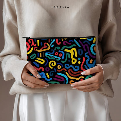 Color Pop Abstract Scribble Makeup & Pencil Pouch – Retro Funky Organizer – IBRELIA™