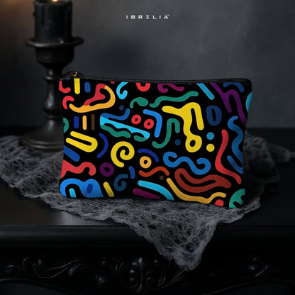 Color Pop Abstract Scribble Makeup & Pencil Pouch – Retro Funky Organizer – IBRELIA™
