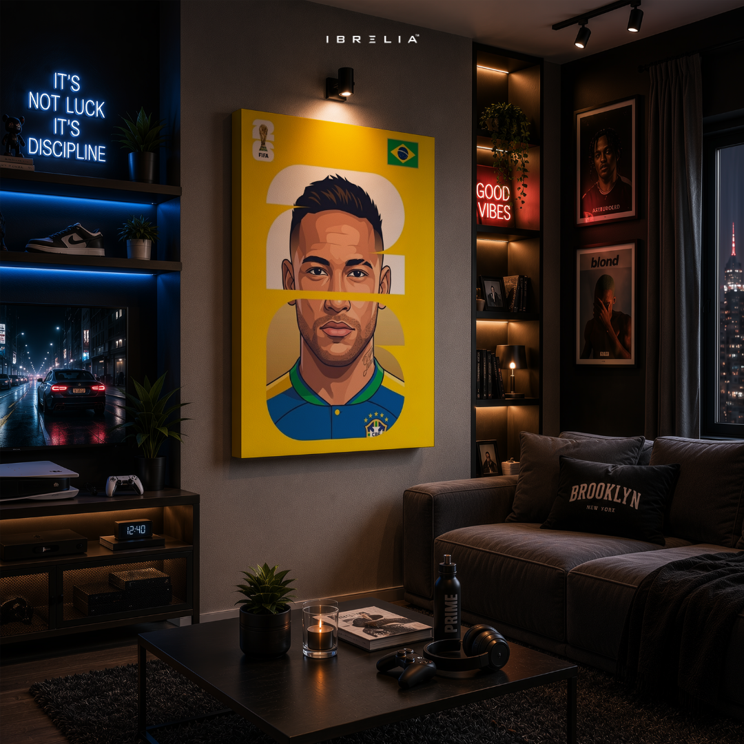 Neymar Jr Brazil FIFA World Cup 2026 Minimalist Wrapped Frame Wall Art | IBRELIA™