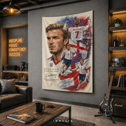 David Beckham England Football Legend Premium Jute Fabric Tapestry | Football Wall Hanging | IBRELIA™