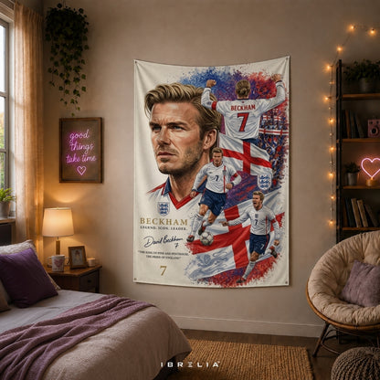 David Beckham England Football Legend Premium Jute Fabric Tapestry | Football Wall Hanging | IBRELIA™