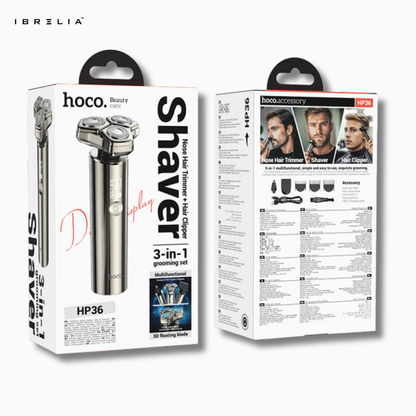 HOCO HP36 3-in-1 Grooming & Shaving Kit | Electric Shaver + Nose Trimmer + Hair Clipper | IPX6 Waterproof | IBRELIA™