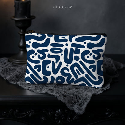 Navy Blue Abstract Pattern Makeup & Pencil Pouch – Modern Minimal Organizer – IBRELIA™