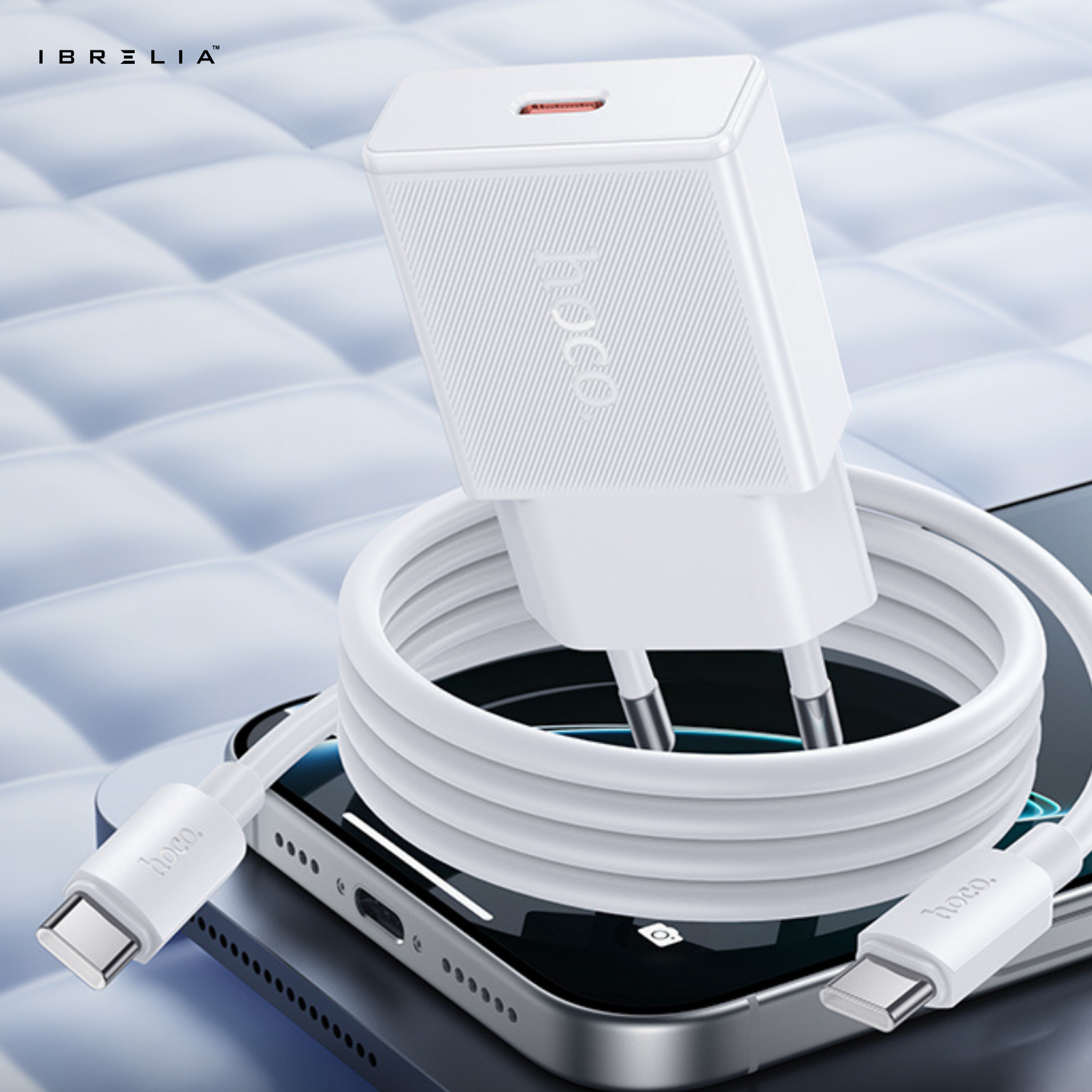HOCO N72 Speed 20W Ultra-Thin GaN Fast Charger Set (USB-C to USB-C, 60W Cable Included) | IBRELIA™