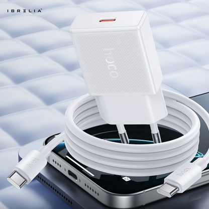 HOCO N72 Speed 20W Ultra-Thin GaN Fast Charger Set (USB-C to USB-C, 60W Cable Included) | IBRELIA™