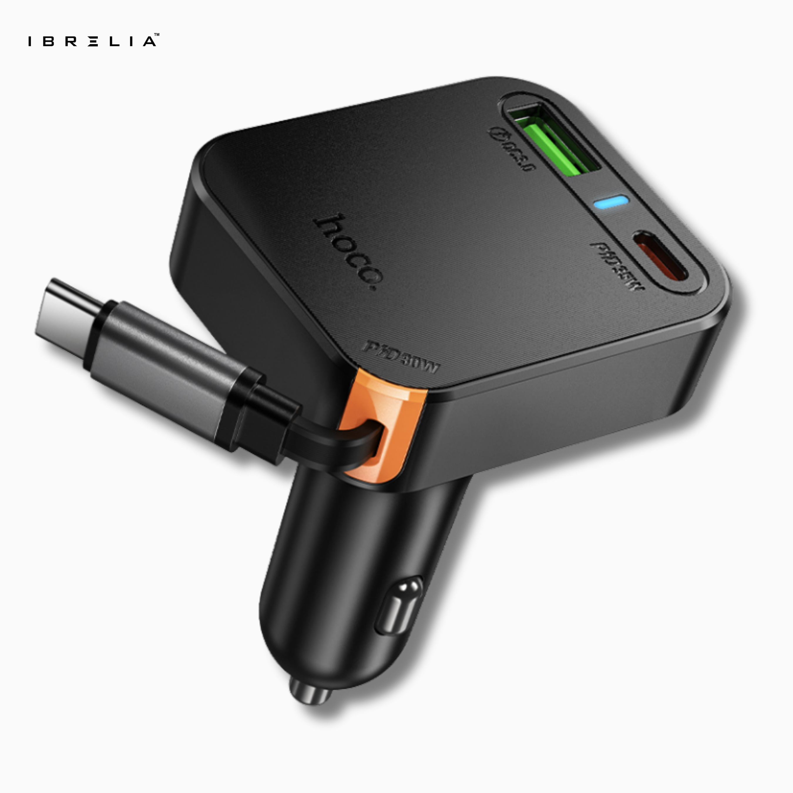 HOCO NZ18 Guardian PD65W Car Charger with Retractable Cable (2C1A) | IBRELIA™