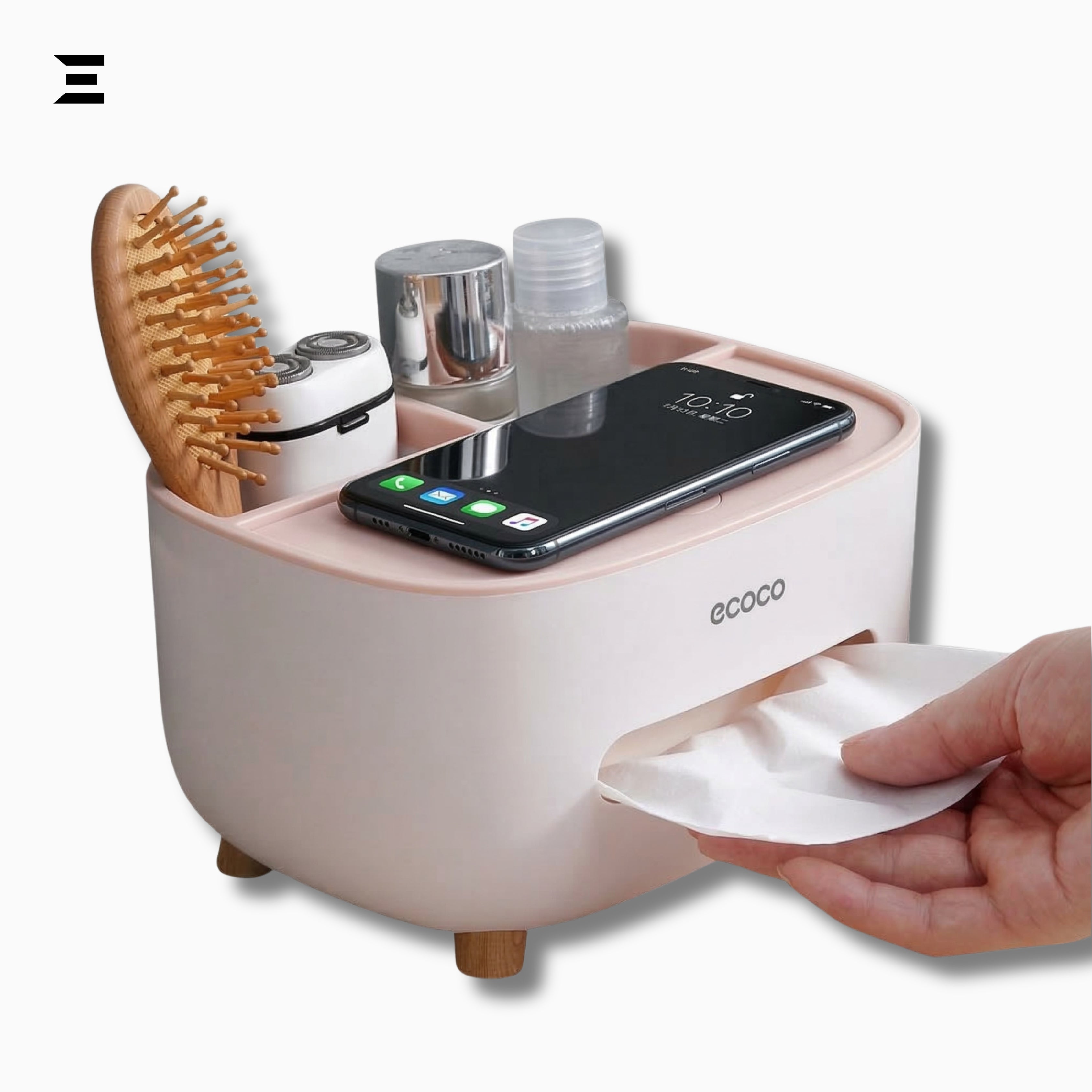Multifunction Tissue Box Organizer with Phone Holder | Desk Storage & Tissue Dispenser | IBRELIA™