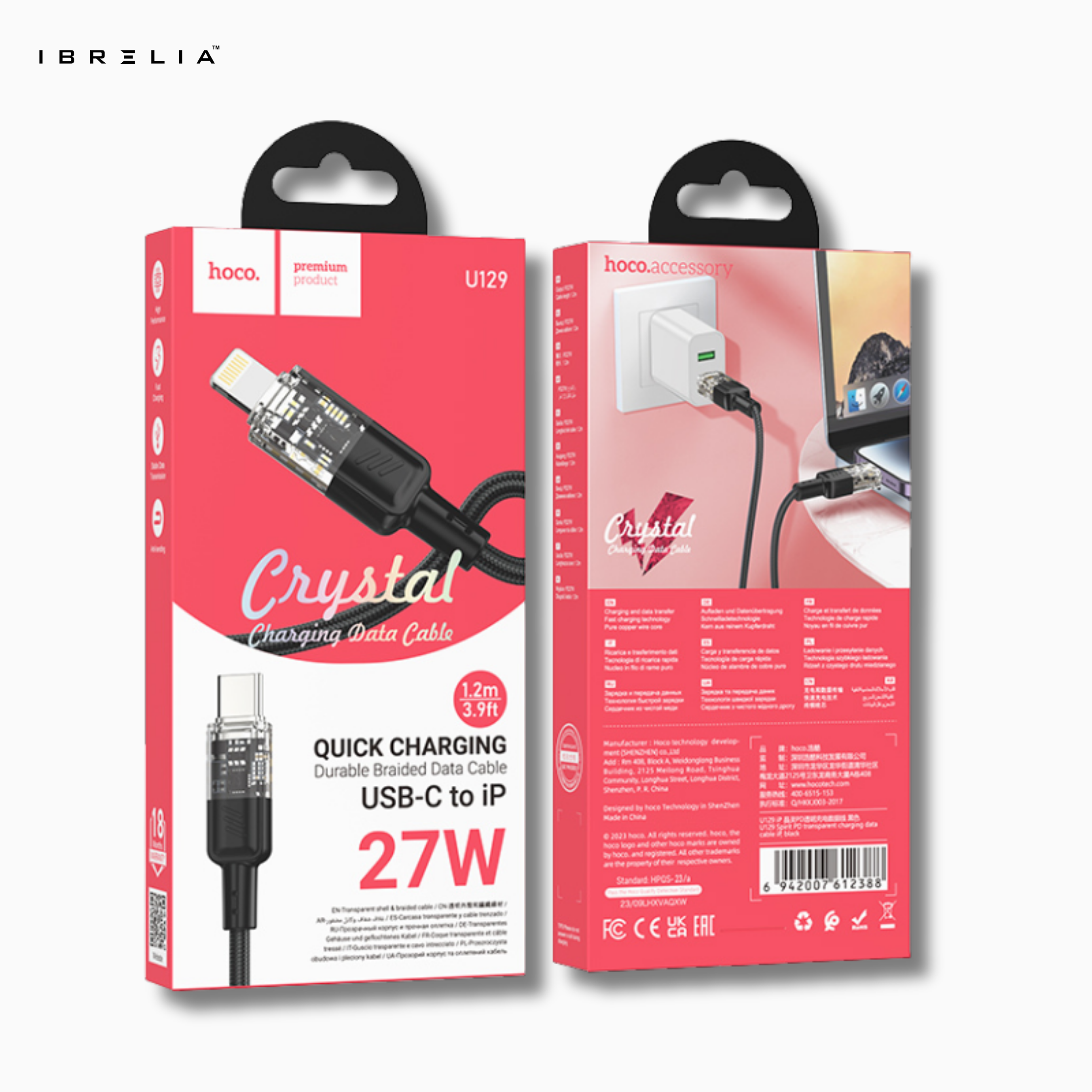 HOCO U129 Spirit Transparent 27W Fast Charging Cable (USB-C to iPhone) | IBRELIA™