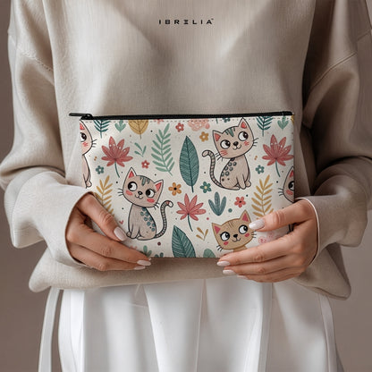 Cute Floral Cats Makeup & Pencil Pouch – Kawaii Cat Aesthetic Organizer – IBRELIA™