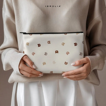 Minimal Teddy Dots Makeup & Pencil Pouch – Double-Sided Print – IBRELIA™