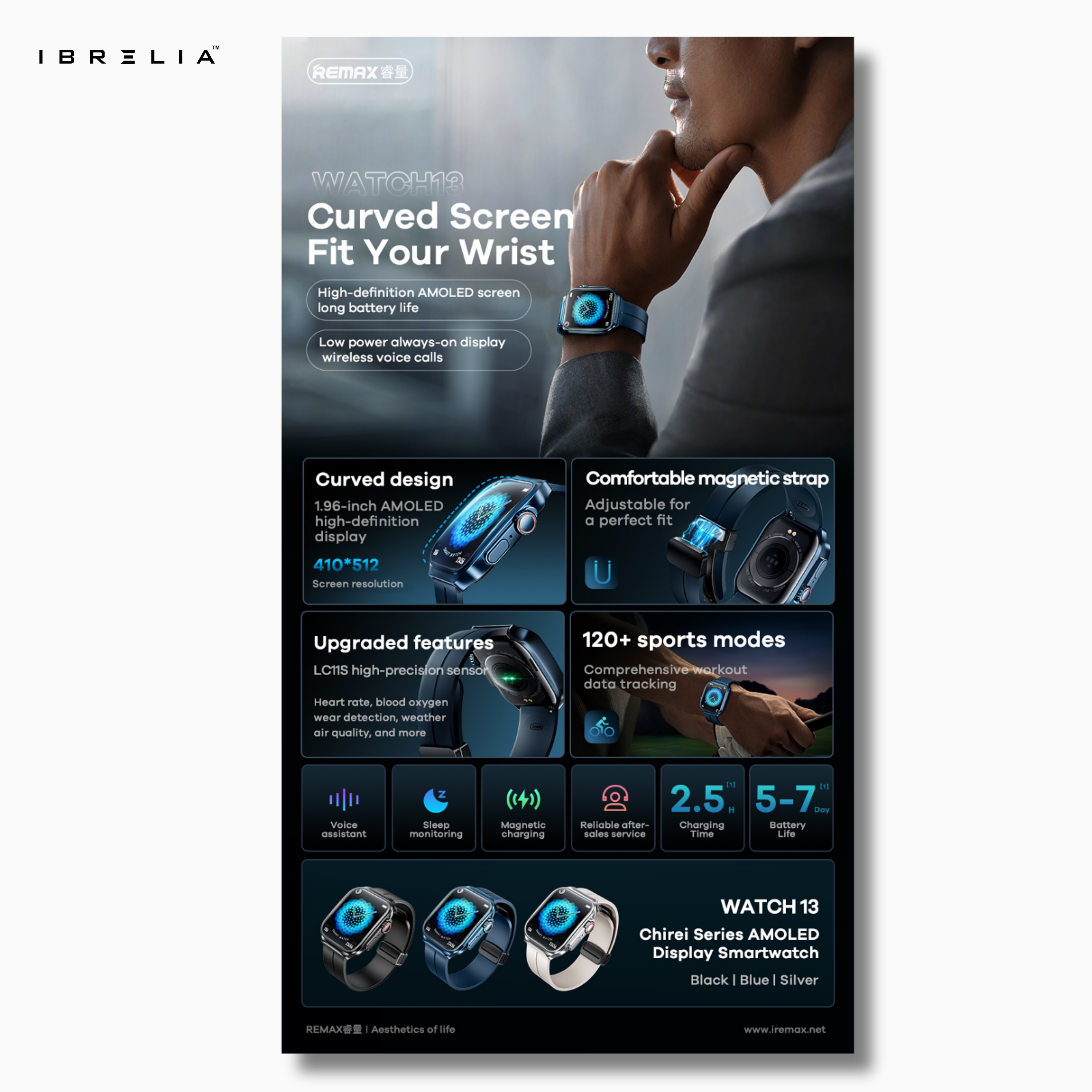 REMAX Chirei Series AMOLED Display Smartwatch WATCH13 | Bluetooth Calling | Ultra-Clear AMOLED Screen | IBRELIA™