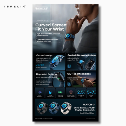 REMAX Chirei Series AMOLED Display Smartwatch WATCH13 | Bluetooth Calling | Ultra-Clear AMOLED Screen | IBRELIA™