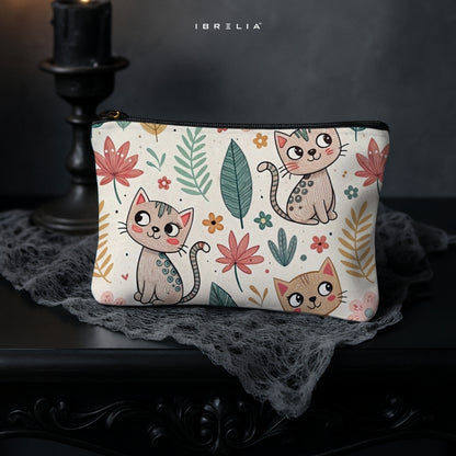 Cute Floral Cats Makeup & Pencil Pouch – Kawaii Cat Aesthetic Organizer – IBRELIA™