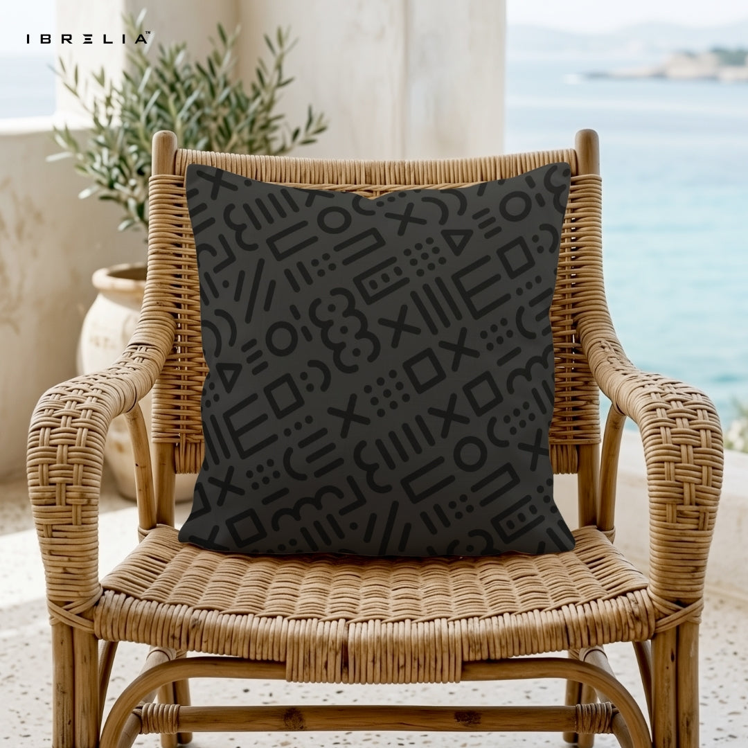 Abstract Geometric Pattern Cushion | Minimal Dark Aesthetic Design | Premium Jute Fabric | Double-Sided Print | IBRELIA™ IBRELIA