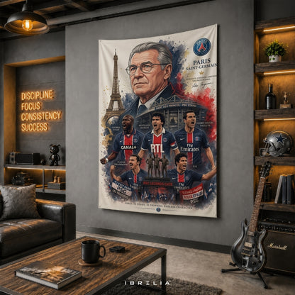Paris Saint-Germain Legends Premium Jute Fabric Tapestry | PSG Football Club Wall Hanging | IBRELIA™