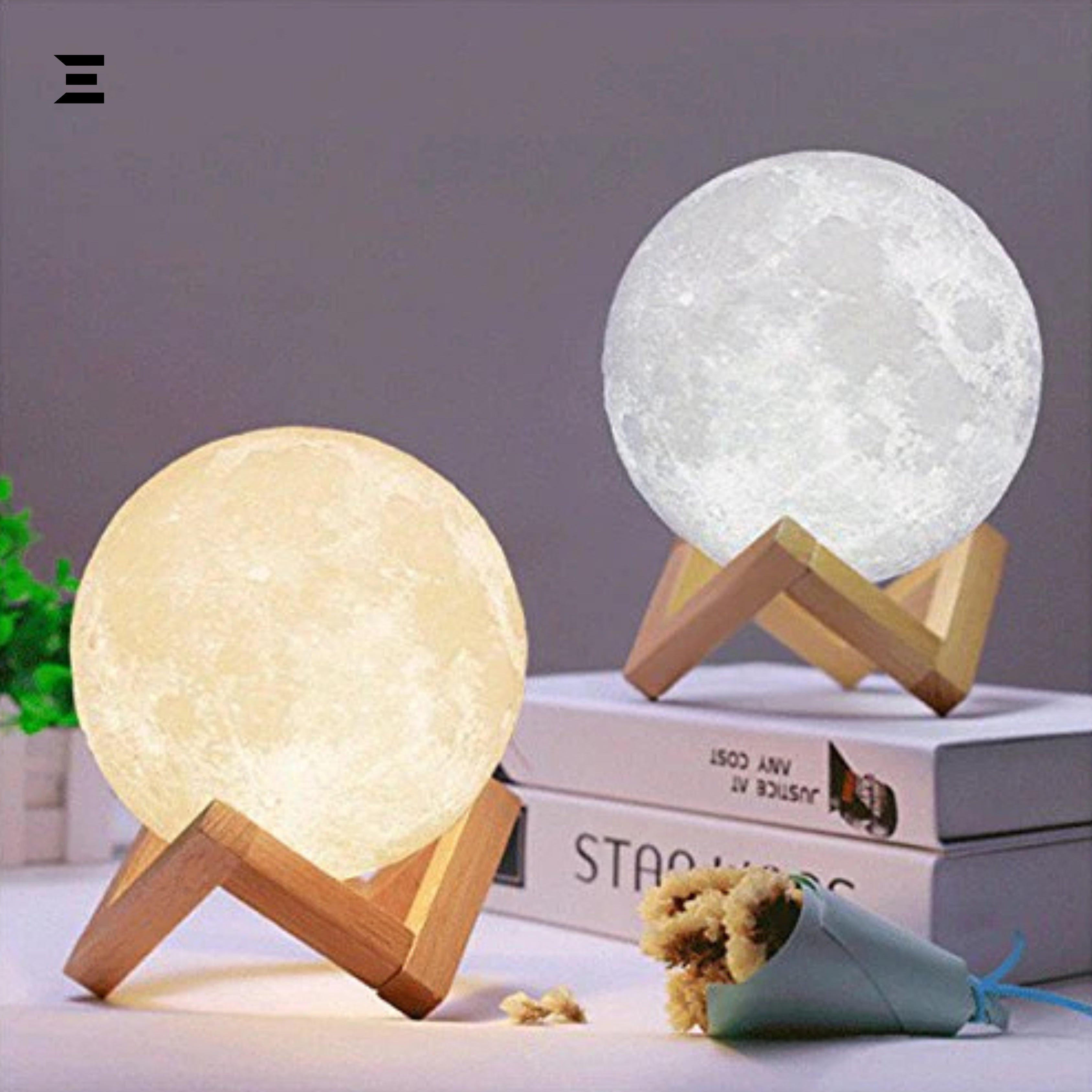 3D Moon Lamp with Wooden Stand – Realistic Lunar LED Night Light | Decorative Moon Light | IBRELIA™