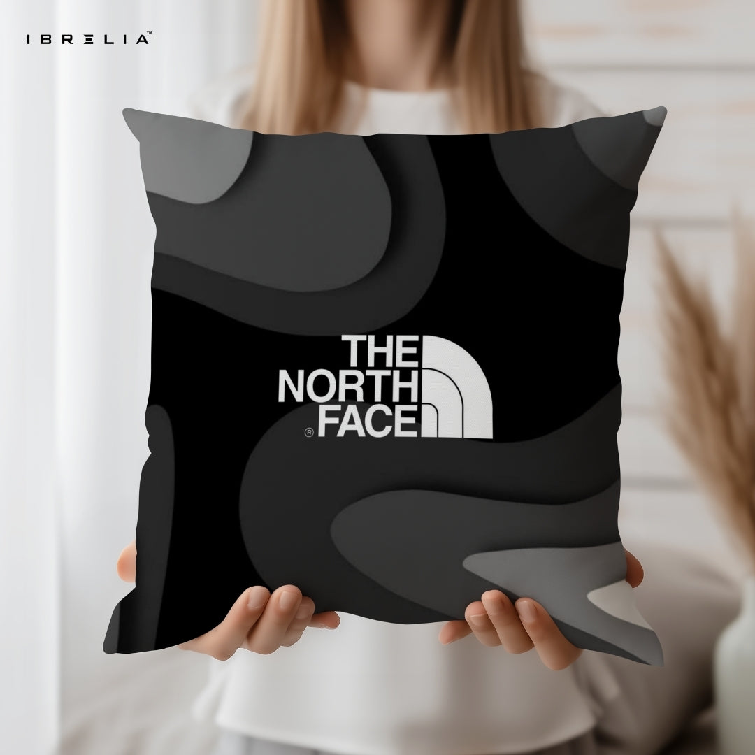 The North Face Cushion | Black Minimal Street Style Design | Premium Jute Fabric | Double-Sided Print | IBRELIA™ IBRELIA