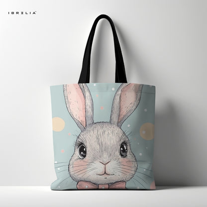 IBRELIA™ Bunny Tote Bag – Cute Pastel Rabbit Premium Jute Tote with Velvet Handles & Satin Inner Lining