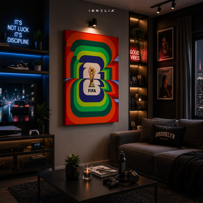 FIFA World Cup 2026 Retro Rainbow Emblem Wrapped Frame Wall Art | IBRELIA™
