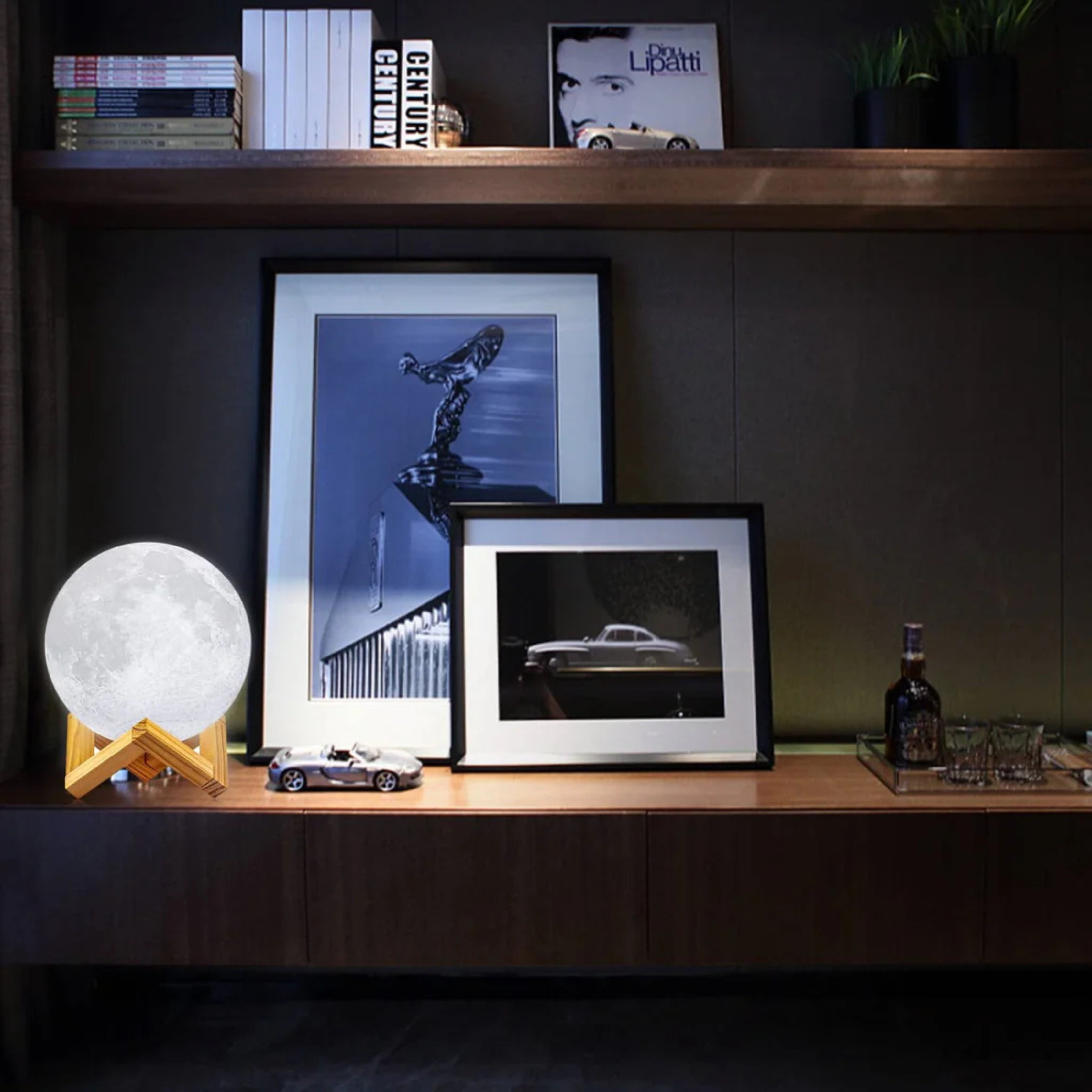 3D Moon Lamp with Wooden Stand – Realistic Lunar LED Night Light | Decorative Moon Light | IBRELIA™