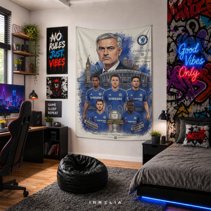 Chelsea FC Legends Premium Jute Fabric Tapestry | Stamford Bridge Football Club Wall Hanging | IBRELIA™