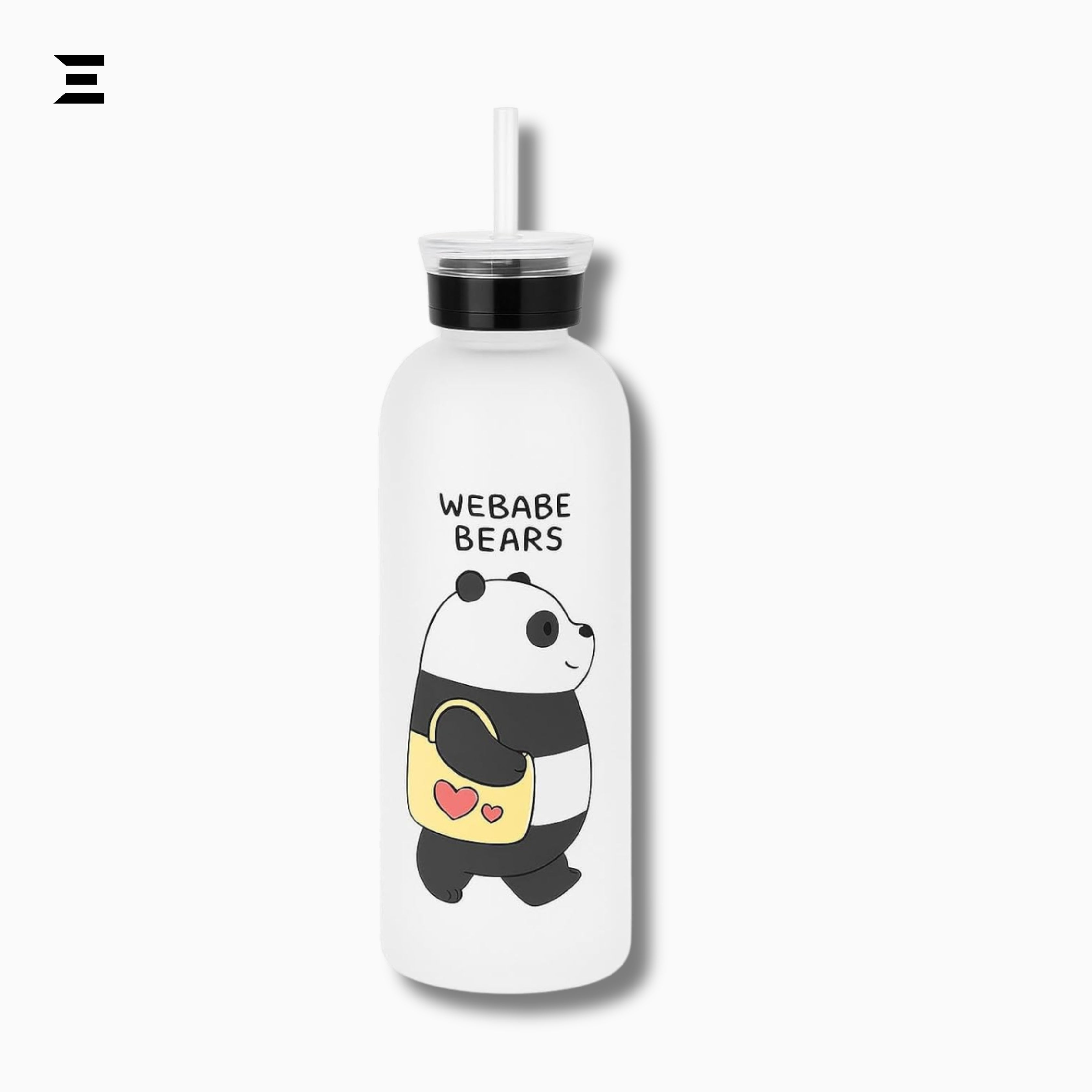 We Bare Bears Panda Cartoon Water Bottle with Straw – Matte Transparent Cute Drink Bottle | IBRELIA™ IBRELIA
