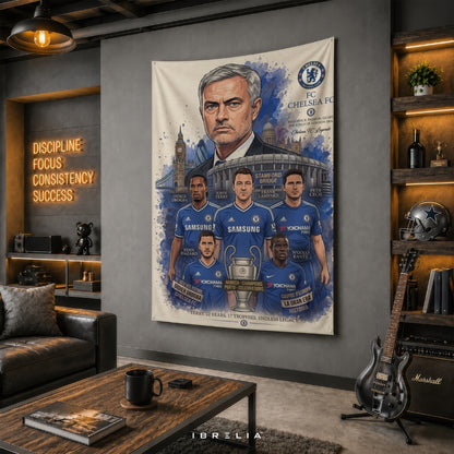 Chelsea FC Legends Premium Jute Fabric Tapestry | Stamford Bridge Football Club Wall Hanging | IBRELIA™