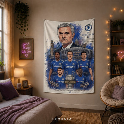 Chelsea FC Legends Premium Jute Fabric Tapestry | Stamford Bridge Football Club Wall Hanging | IBRELIA™
