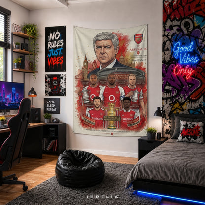 Arsenal FC Legends Premium Jute Fabric Tapestry | Emirates Stadium Football Club Wall Hanging | IBRELIA™