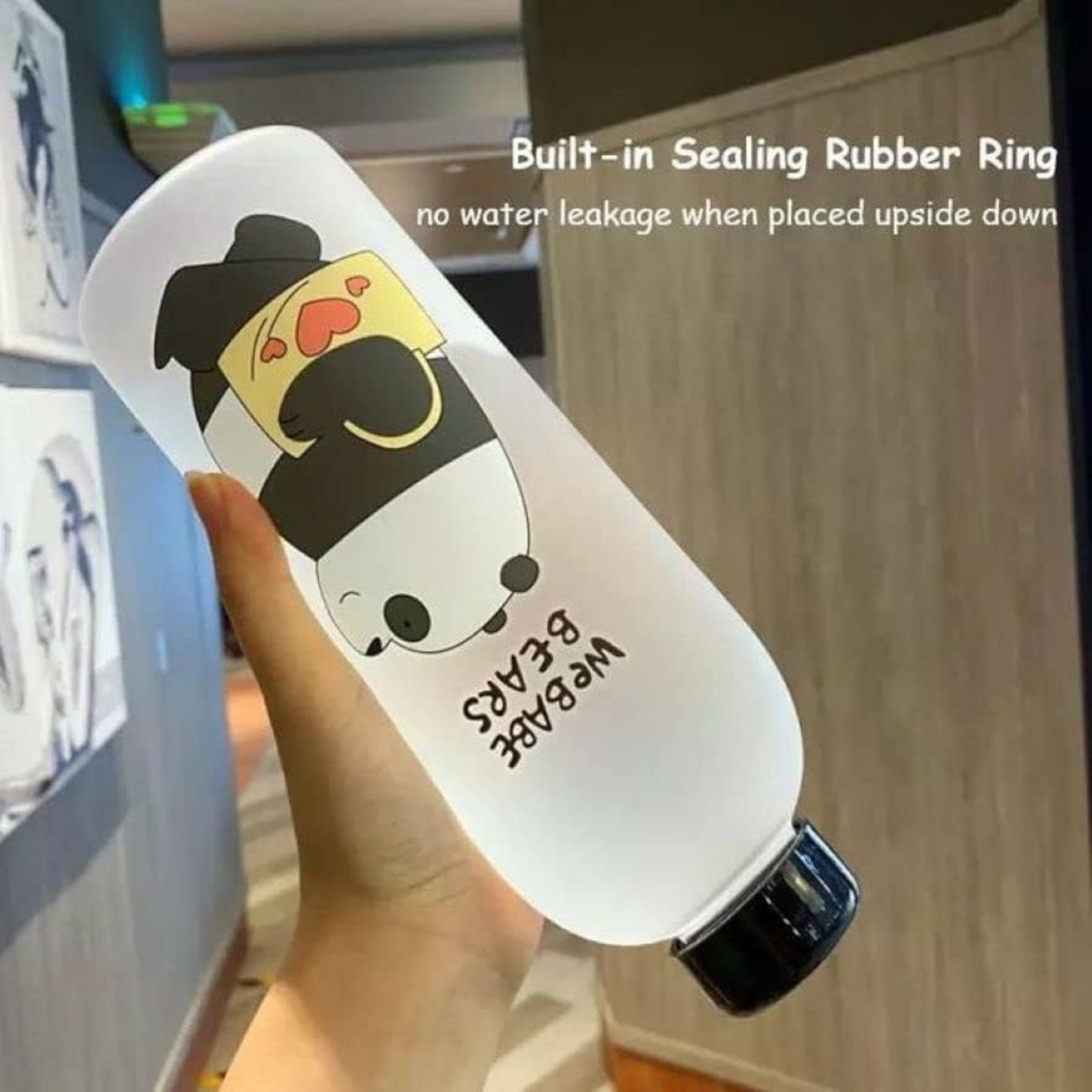 We Bare Bears Panda Cartoon Water Bottle with Straw – Matte Transparent Cute Drink Bottle | IBRELIA™ IBRELIA