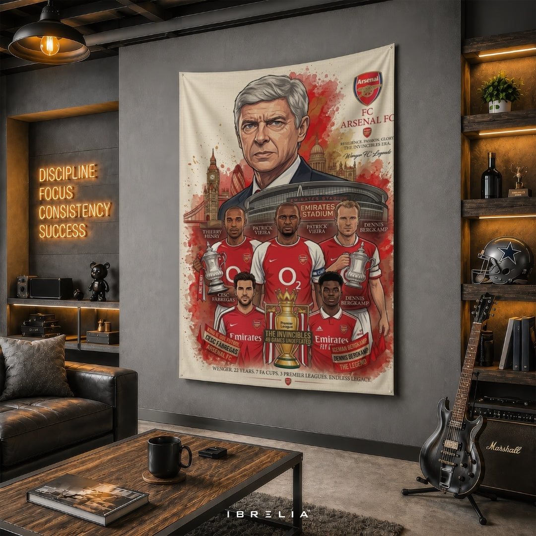 Arsenal FC Legends Premium Jute Fabric Tapestry | Emirates Stadium Football Club Wall Hanging | IBRELIA™