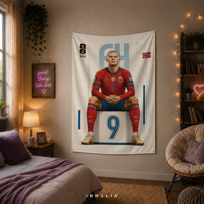 Erling Haaland – FIFA World Cup 2026 – Premium Jute Fabric Tapestry – IBRELIA™