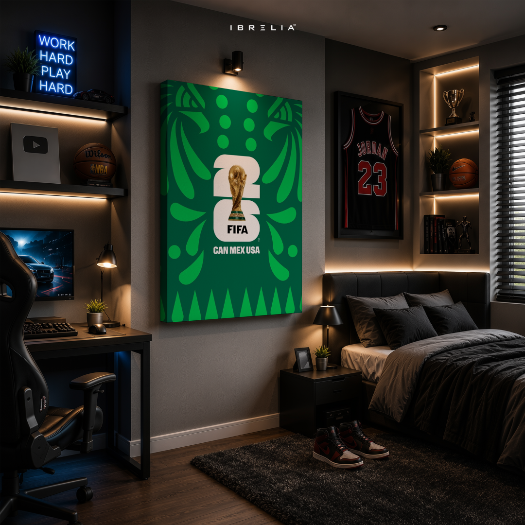 FIFA World Cup 2026 CAN MEX USA Emblem Wrapped Frame Wall Art | Green Edition | IBRELIA™