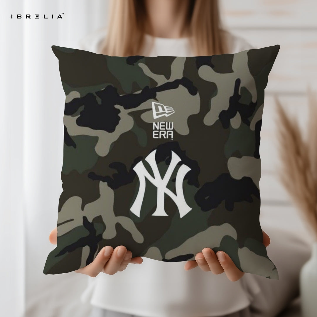 New Era NY Yankees Cushion | Camo Streetwear Design | Premium Jute Fabric | Double-Sided Print | IBRELIA™ IBRELIA