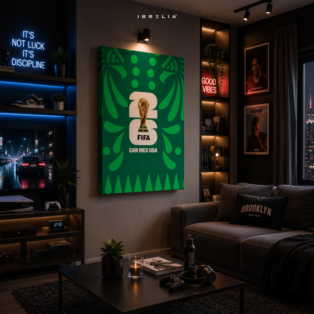 FIFA World Cup 2026 CAN MEX USA Emblem Wrapped Frame Wall Art | Green Edition | IBRELIA™